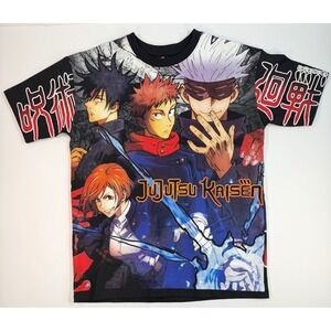 Jujutsu Kaisen All Over Print Anime T-Shirt Black Gojo Itadori Megumi Mens XL
